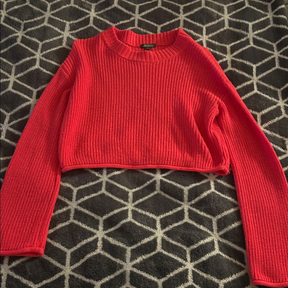 Vibrant Red Knit Cropped Sweater